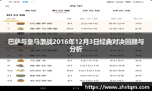 巴萨与皇马激战2016年12月3日经典对决回顾与分析